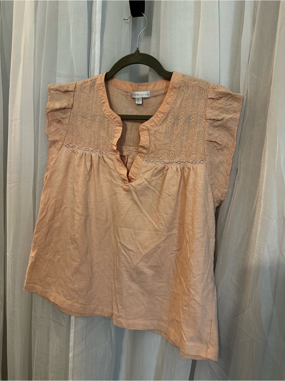 Design History Peach Embroidered Trim Flutter Sleeve Top - Picture 3 of 9